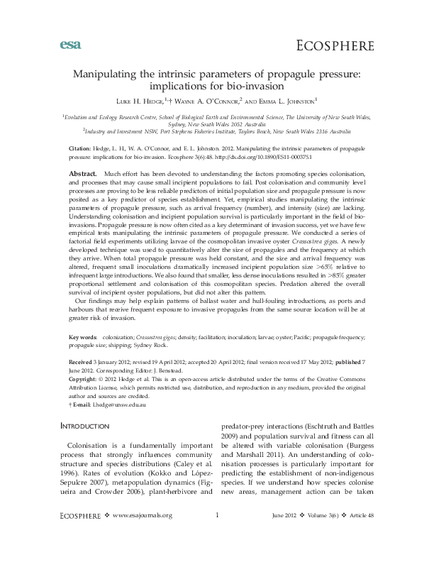 (PDF) Manipulating the intrinsic parameters of propagule pressure ...