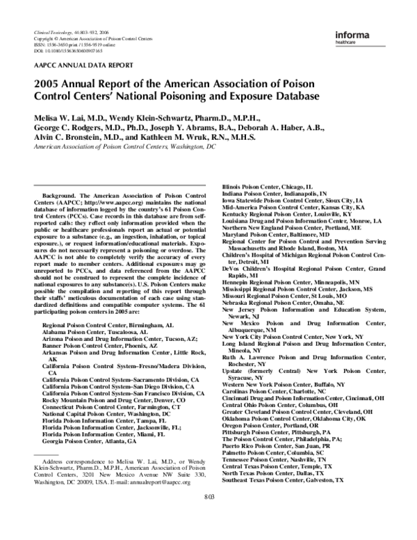 (PDF) 2005 Annual Report of the American Association of Poison Control ...