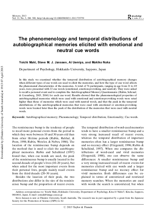 (PDF) The phenomenology and temporal distributions of autobiographical ...