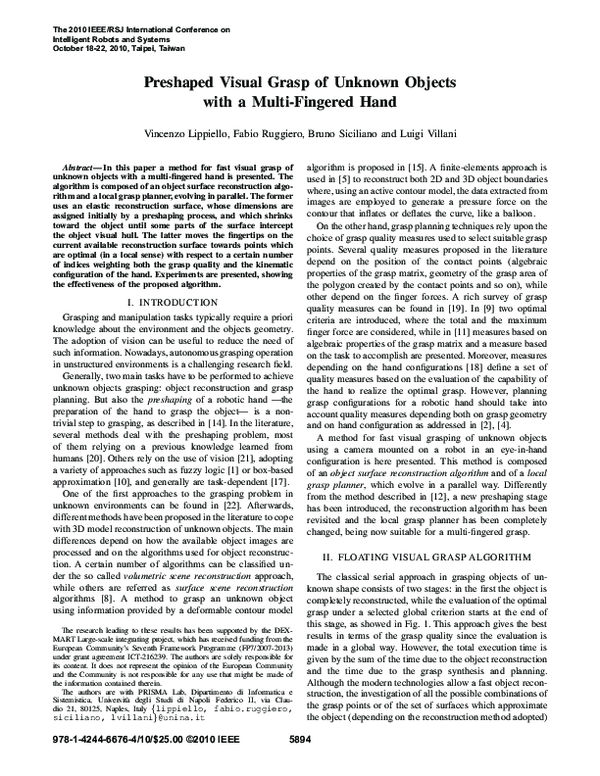 (PDF) Preshaped visual grasp of unknown objects with a multi-fingered hand