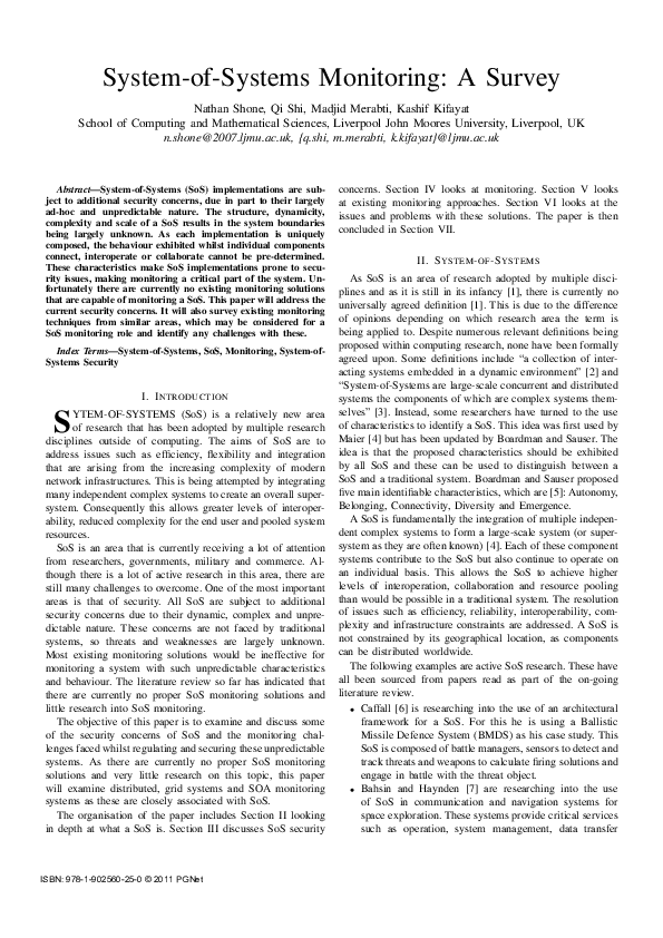 (PDF) SystemofSystems Monitoring A Survey Nathan Shone Academia.edu
