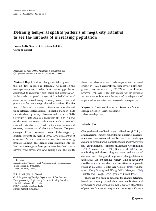 (PDF) Defining temporal spatial patterns of mega city Istanbul to see ...