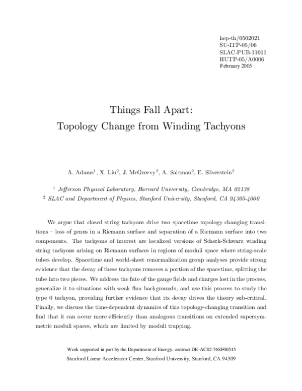(PDF) Things fall apart: topology change from winding tachyons