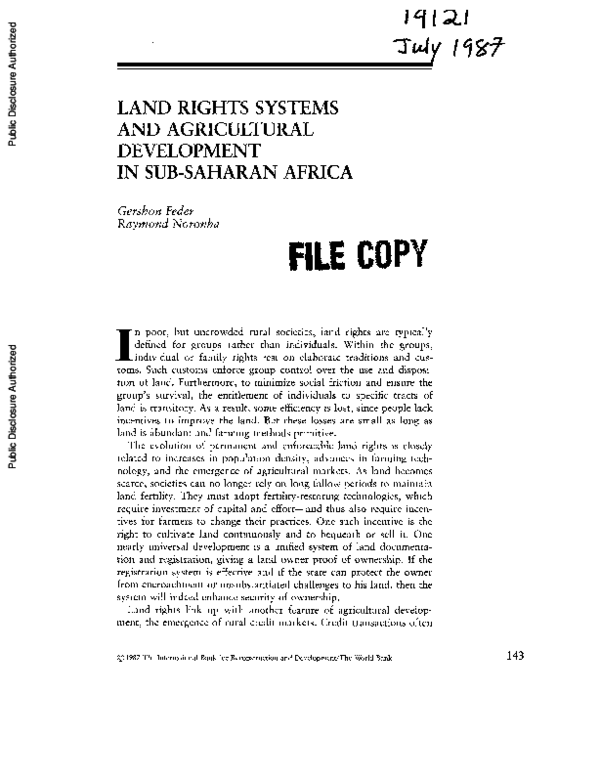 (PDF) Land rights systems and agricultural development in Sub-Saharan ...