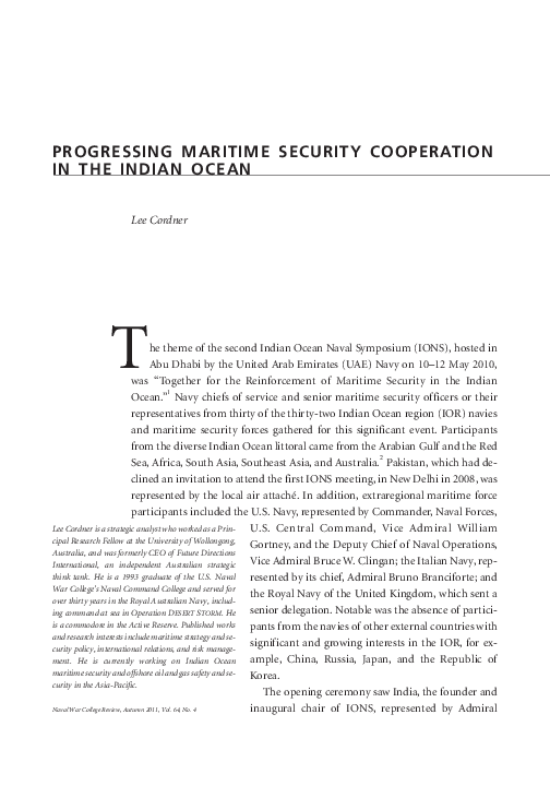 (PDF) Progressing Maritime Security Cooperation in the Indian Ocean