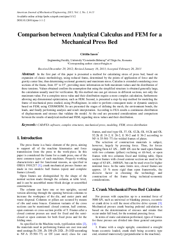 (PDF) Comparison between Analytical Calculus and FEM for a Mechanical ...