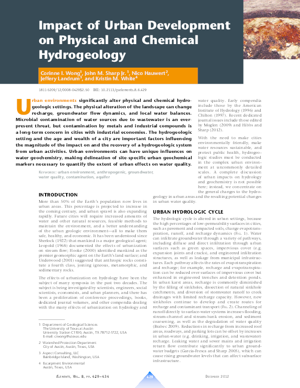 (PDF) Impact of urban development on hydrology and geochemistry