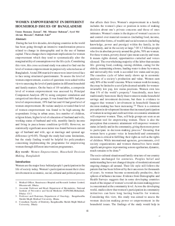 (PDF) Women Empowerment in Different Household Issues of Bangladesh
