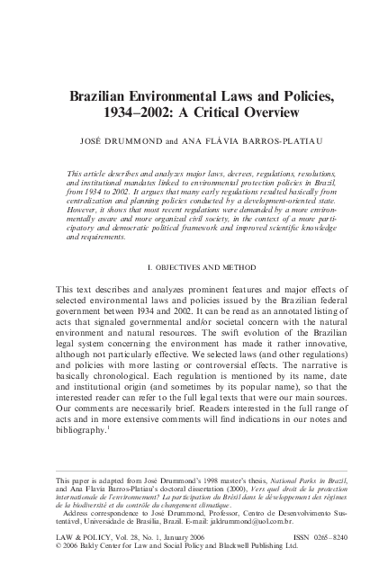 Brazilian Environmental Laws and Policies, 1934–2002: A Critical Overview.