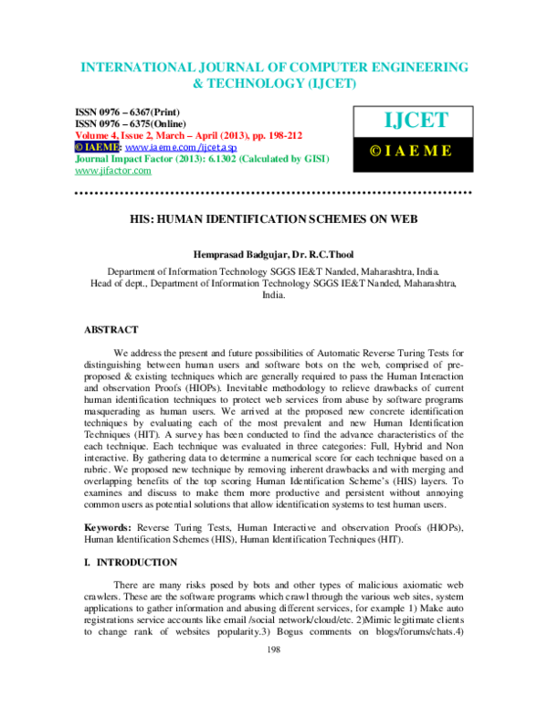 (PDF) HIS: HUMAN IDENTIFICATION SCHEMES ON WEB