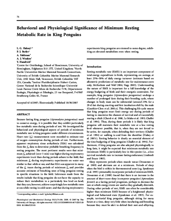 (PDF) Behavioural and physiological significance of minimum resting
