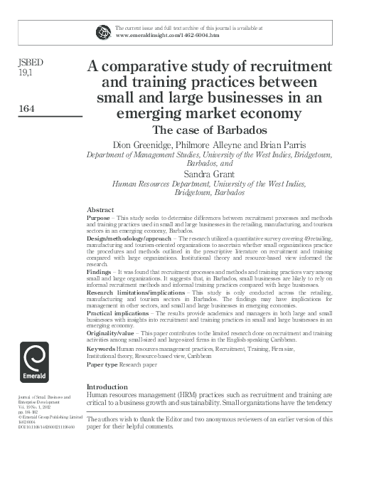 (PDF) A comparative study of recruitment and training practices between ...