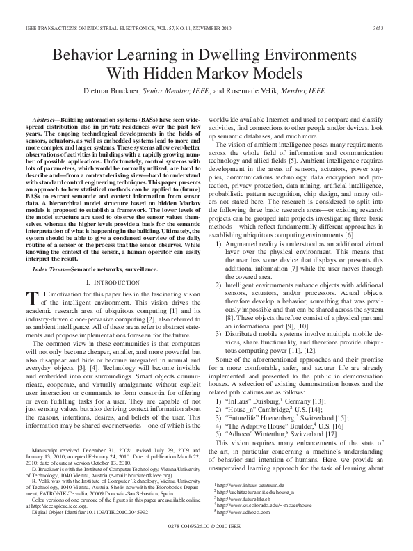 (PDF) Behavior Learning in Dwelling Environments With Hidden Markov Models