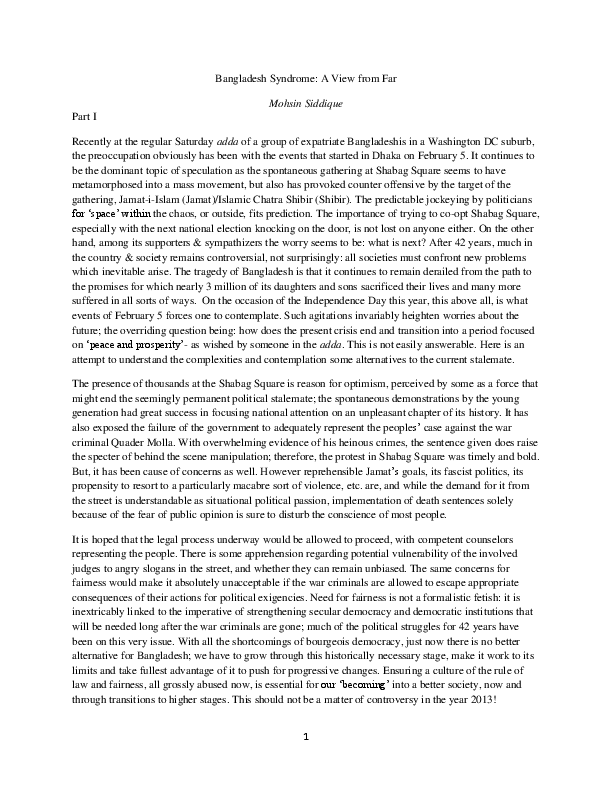 (PDF) Bangladesh Syndrome A view from farI Mohsin Siddique