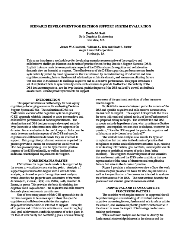 (PDF) Scenario development for decision support system evaluation