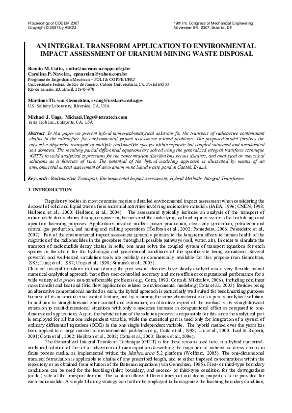 (PDF) An Integral Transform Application To Environmental Impact ...