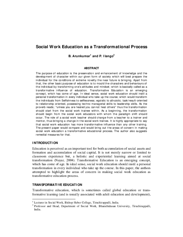 (PDF) Social Work Education as a Transformational Process