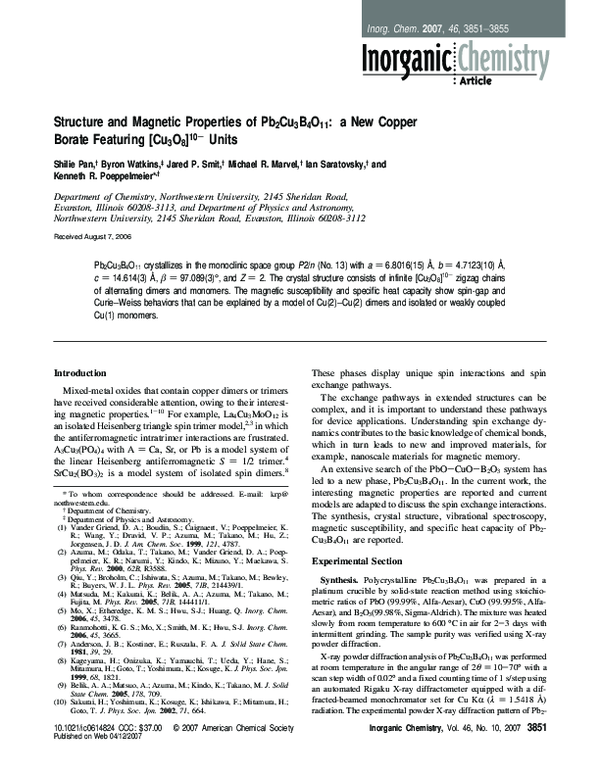 (PDF) Structure and Properties of Pb2Cu3B4O11 a New Copper