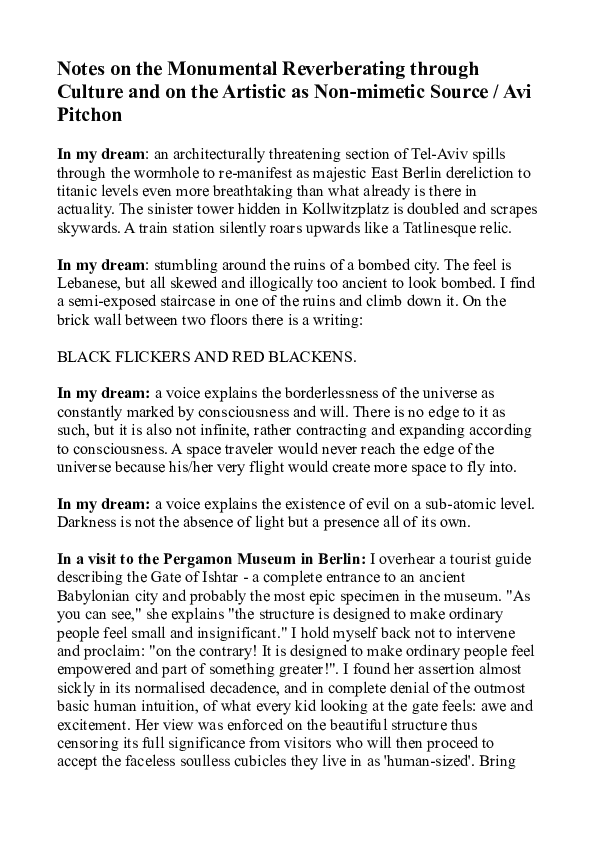 (DOC) Notes on the Monumental Reverberating through Culture and on the ...