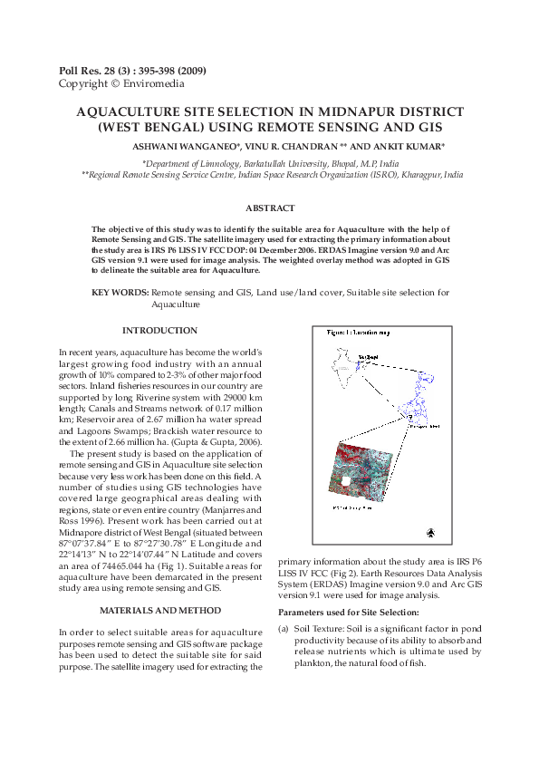 (PDF) Aquaculture Site Selection in Midnapur district (W.B.) using ...