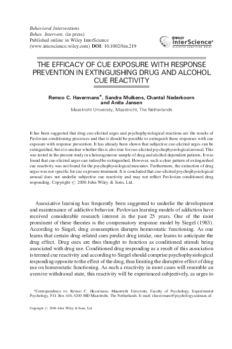 (PDF) The efficacy of cue exposure with response prevention in ...