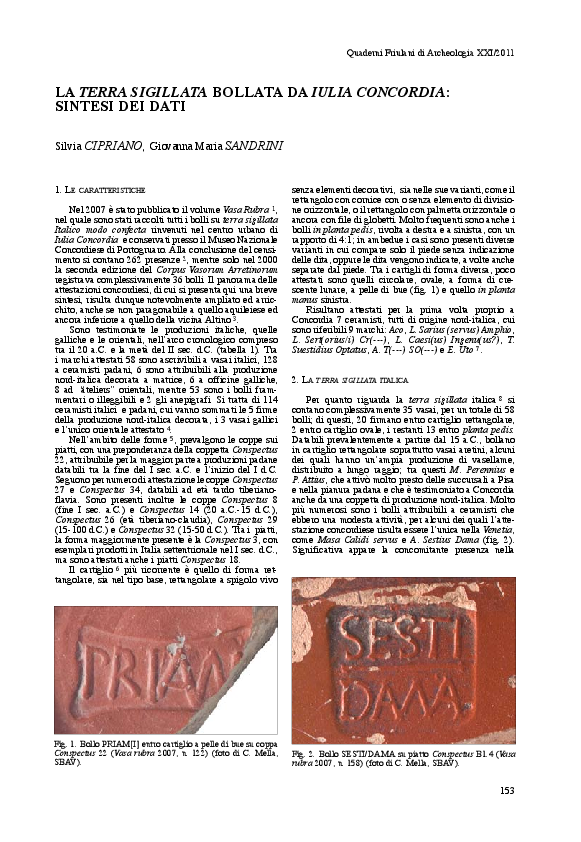 (PDF) La terra sigillata bollata da Iulia Concordia: sintesi dei dati