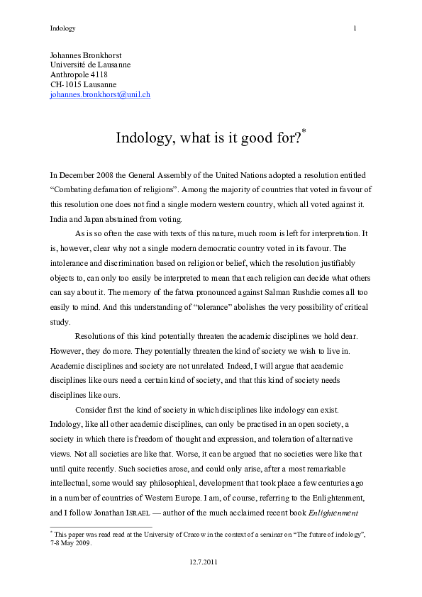 PDF) Indology, what is it good for?