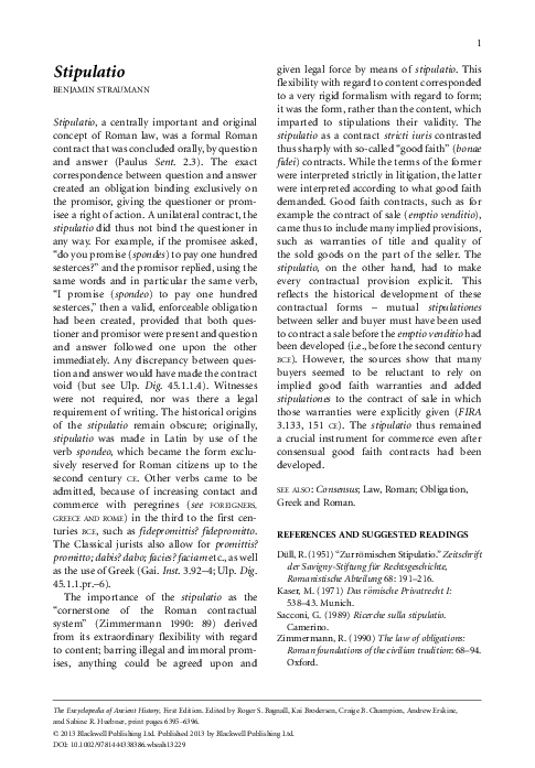 (PDF) 'Stipulatio' in the Wiley-Blackwell Encyclopedia of Ancient History