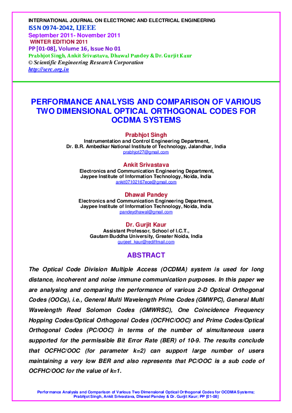 (PDF) Performance Analysis and Comparison of various Two Dimensional ...