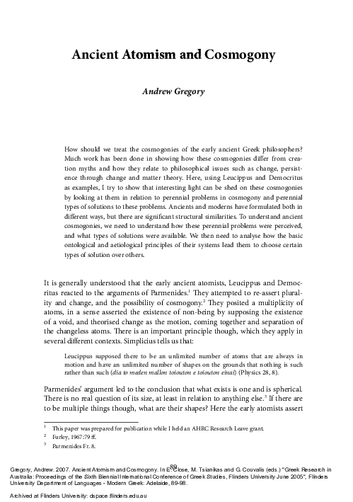 (PDF) Ancient Atomism and Cosmogony