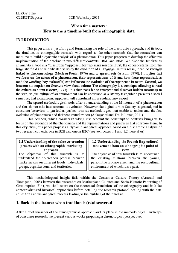 (PDF) When time matters How to use a timeline built from ethnographic