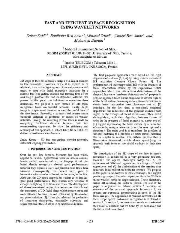 (PDF) FAST AND EFFICIENT 3D FACE RECOGNITION USING WAVELET NETWORKS