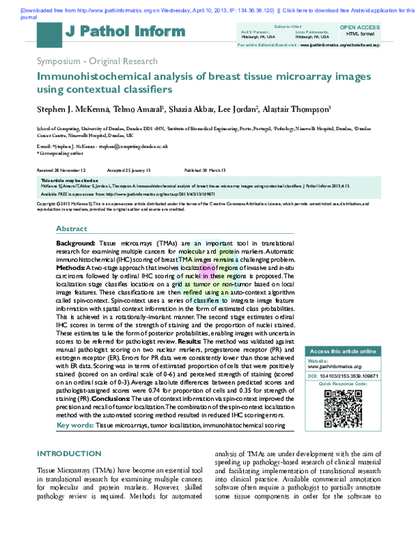 (PDF) Immunohistochemical Analysis of Breast Tissue Microarray Images ...