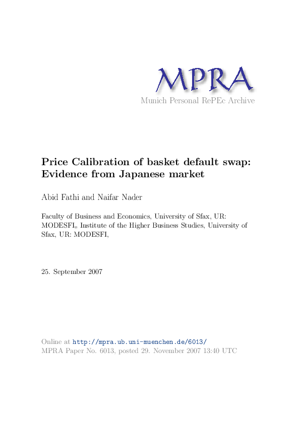 (PDF) Price Calibration of basket default swap Evidence from Japanese