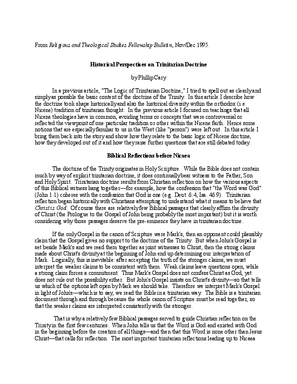 Doc Historical Perspectives On Trinitarian Doctrine