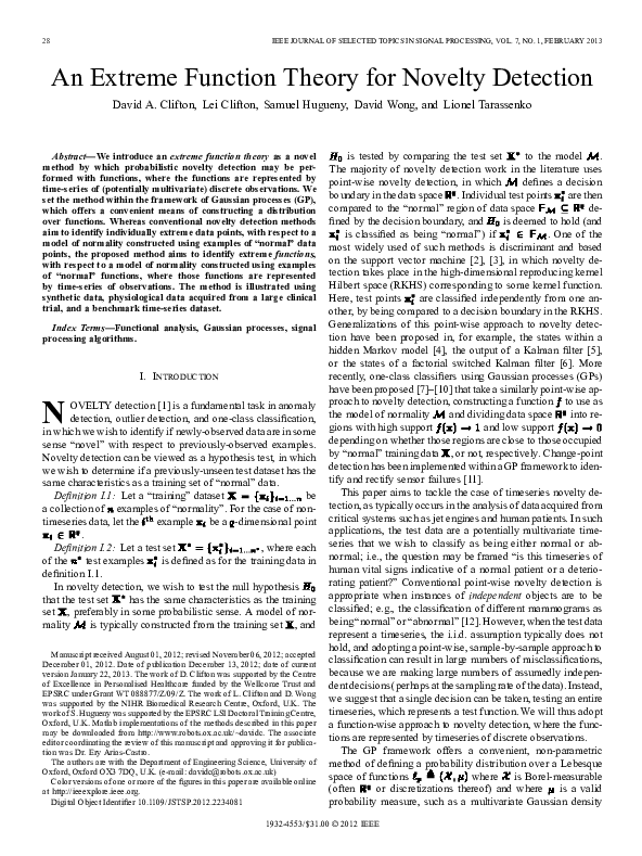 (PDF) An Extreme Function Theory for Novelty Detection Samuel Hugueny
