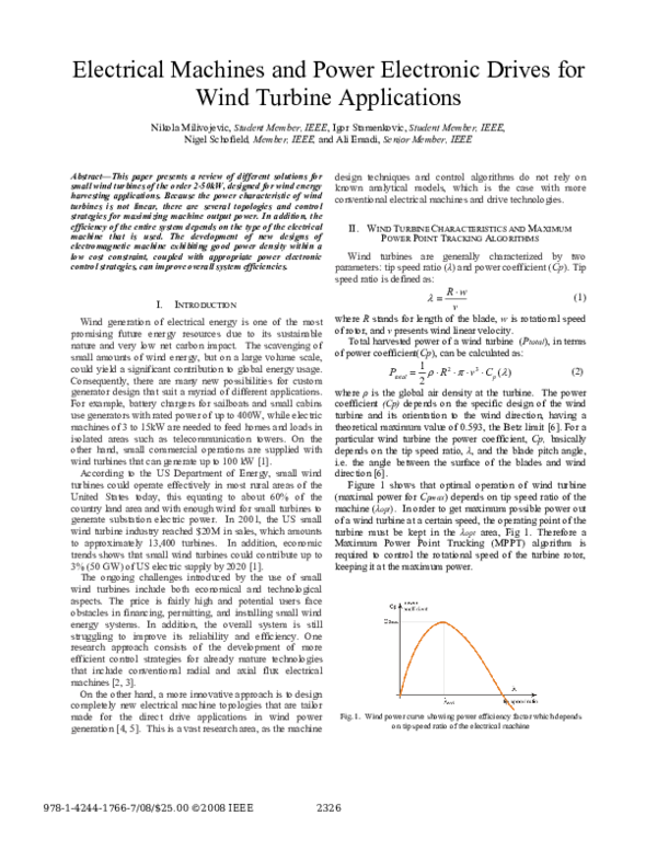 (PDF) Electrical machines and power electronic drives for wind turbine ...