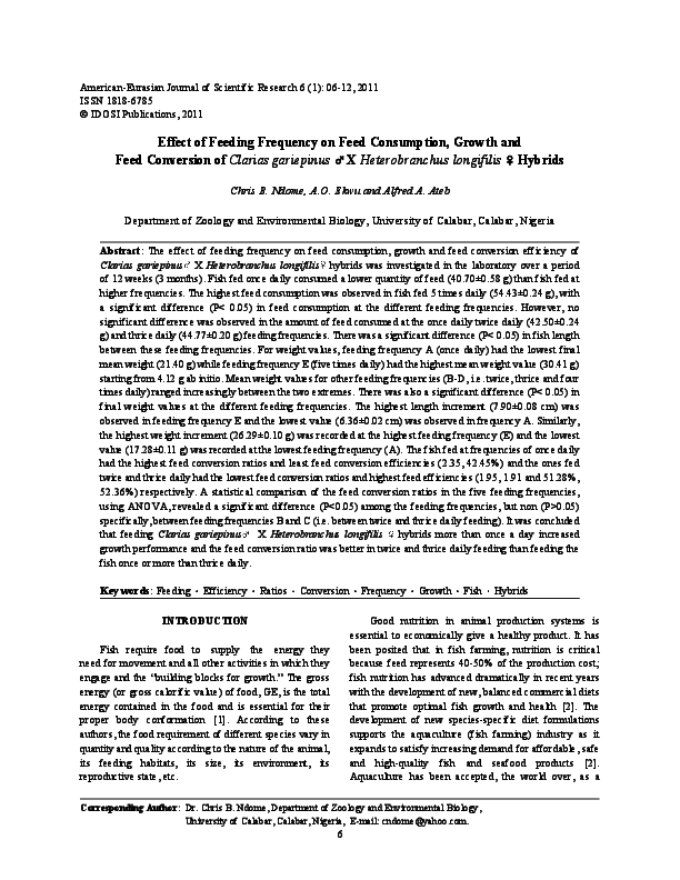 (PDF) Effect of feeding frequency on feed consumption, growth and feed ...