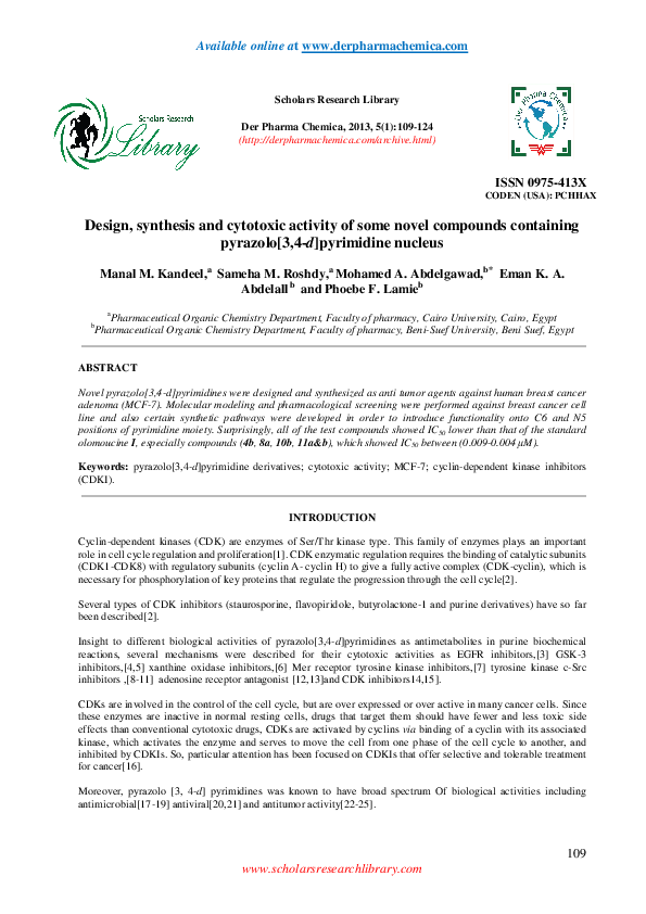 (PDF) Design, synthesis and cytotoxic activity of some novel compounds ...