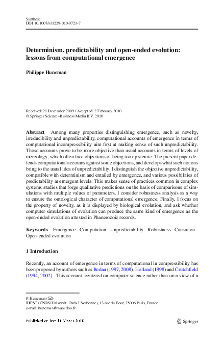 Determinism and predictability and open-ended evolution: lessons from ...