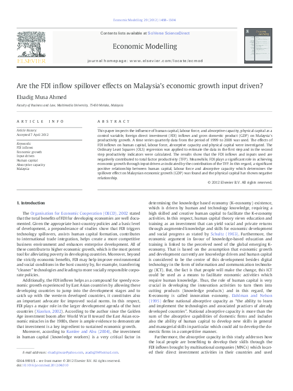Pdf Are The Fdi Inflow Spillover Effects On Malaysia S Economic Growth Input Driven Elsadig Musa Ahmed Academia Edu