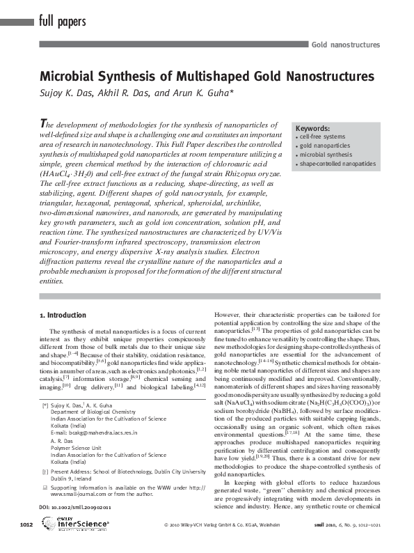 (PDF) Microbial Synthesis of Multi-Shaped Gold Nanostructures.