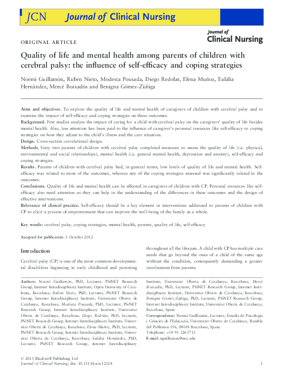 (PDF) Quality of life and mental health among parents of children with ...