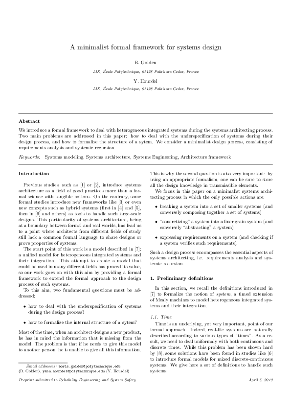 (PDF) A minimalist formal framework for systems design