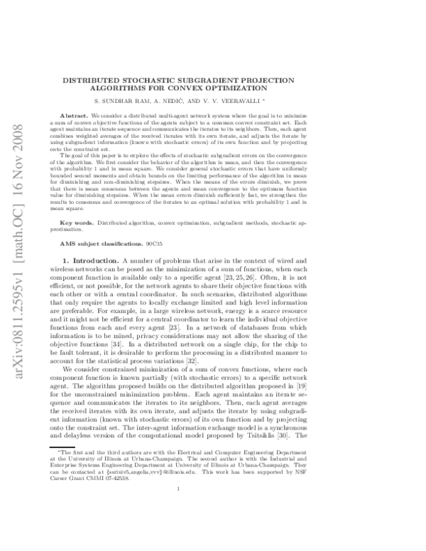(PDF) Distributed Stochastic Subgradient Projection Algorithms for ...