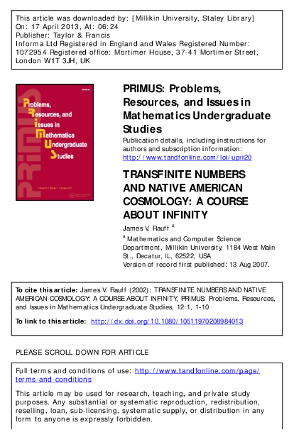 (PDF) Transfinite Numbers and Native American Cosmology