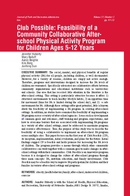 (PDF) Club POSSIBLE: Feasibility of an After School Physical Activity ...