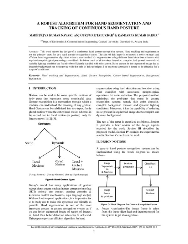 (PDF) A ROBUST ALGORITHM FOR HAND SEGMENTATION AND TRACKING OF ...