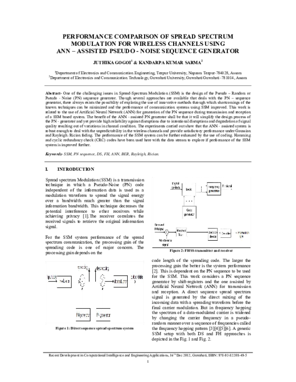 (PDF) PERFORMANCE COMPARISON OF SPREAD SPECTRUM MODULATION FOR WIRELESS ...