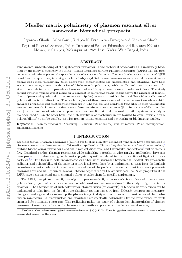 (PDF) Mueller matrix polarimetry of plasmon resonant silver nano-rods ...